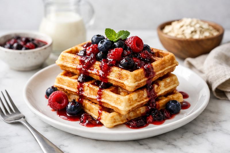 Vanilla Protein Waffles with Berry Compote