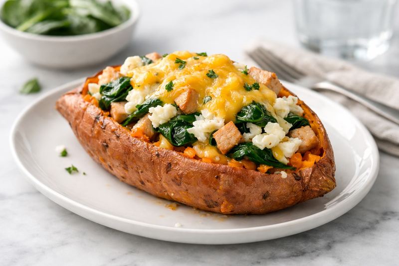 Turkey Spinach Breakfast Stuffed Sweet Potato