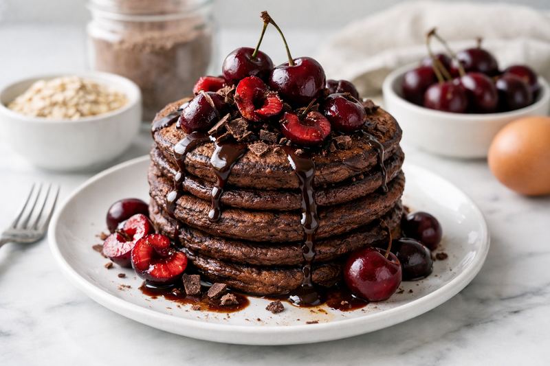 Chocolate Cherry Protein Pancakes