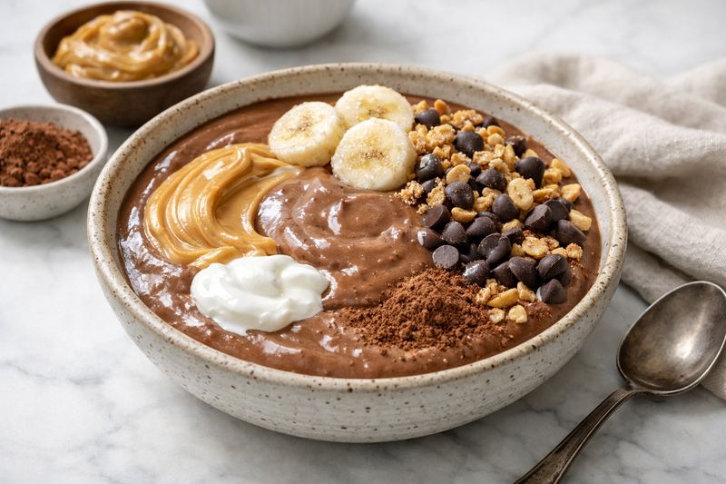 Chocolate Peanut Butter Protein Smoothie Bowl