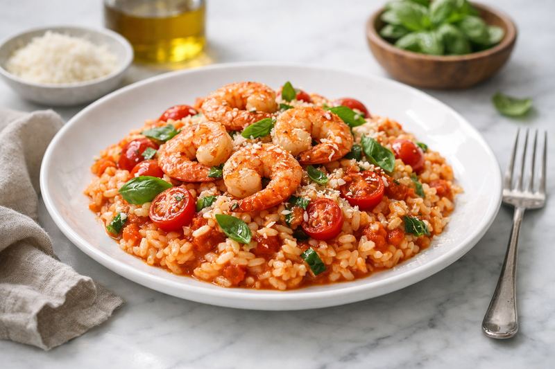 Tomato & Basil Shrimp Risotto