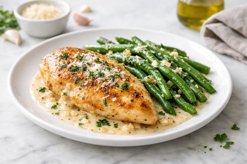 One-Pan Creamy Garlic Chicken & Green Beans