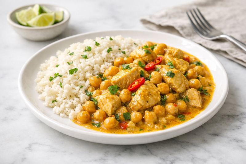 Coconut Chicken & Chickpea Curry with Cauliflower Rice