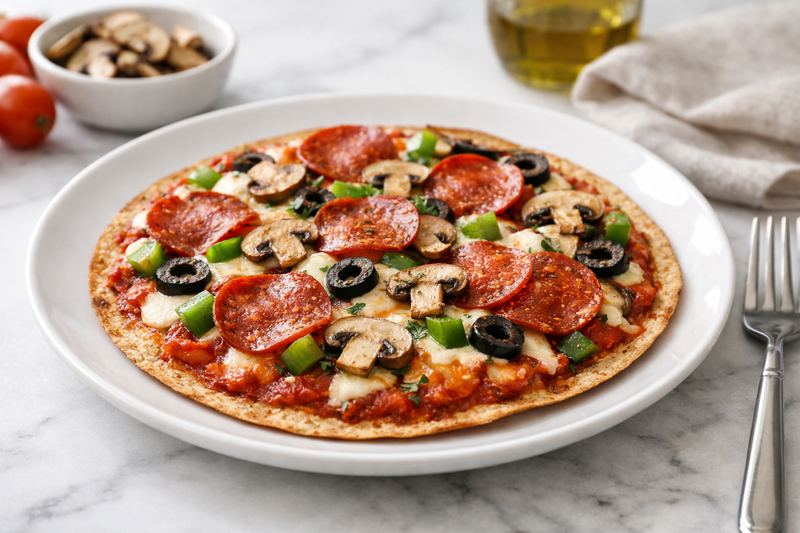 Veggie & Turkey Pepperoni Tortilla Pizza