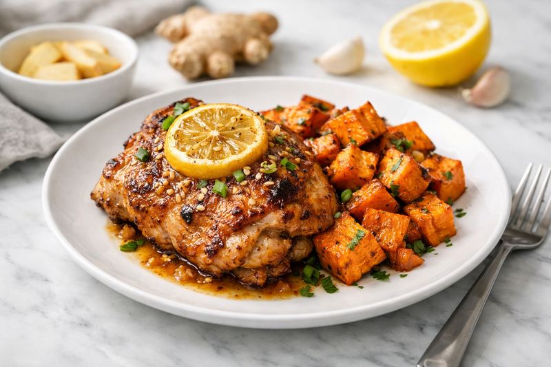 Sheet-Pan Ginger Lemon Chicken & Sweet Potato