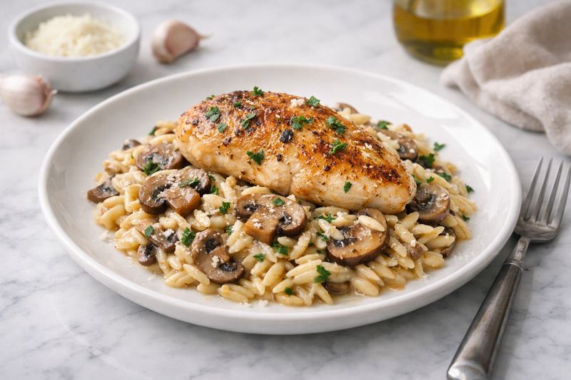 Creamy Garlic Chicken & Mushroom Orzo