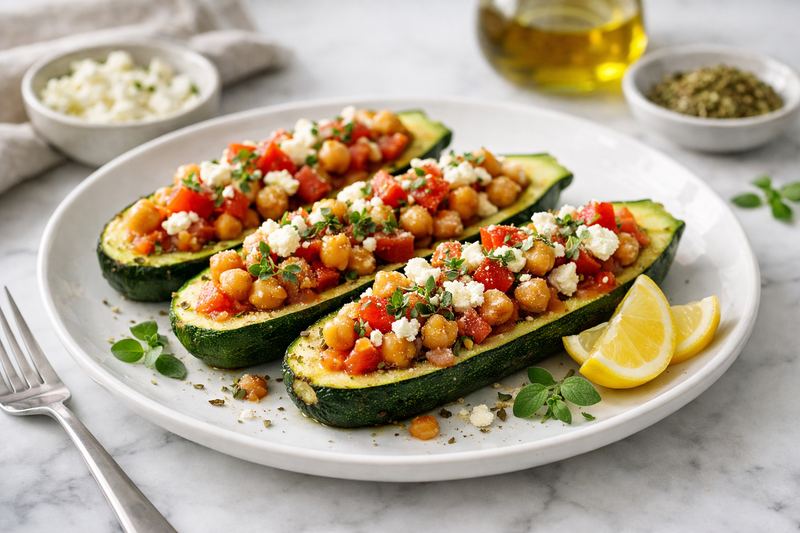 Mediterranean Chickpea-Stuffed Zucchini