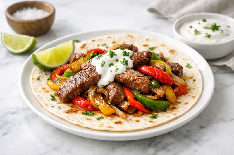 Steak Fajitas with Lime Crema
