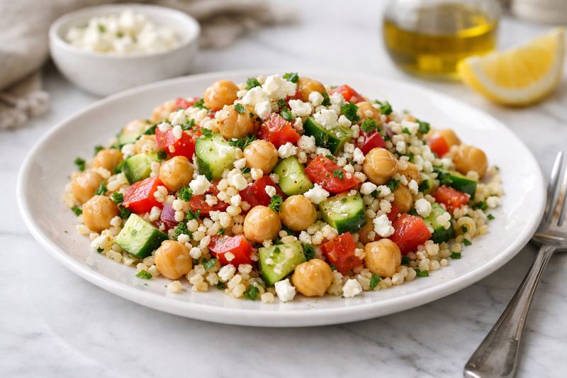 Chickpea Salad with Bulgur and Cucumber